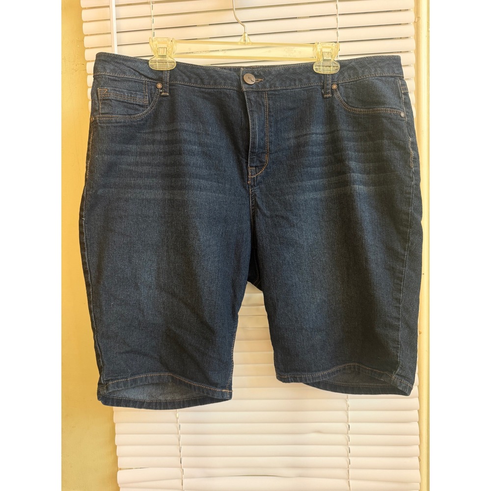 1822 Denim Womens Dark Wash Bermuda Shorts Size 18W Indigo Stretch Jean Shorts